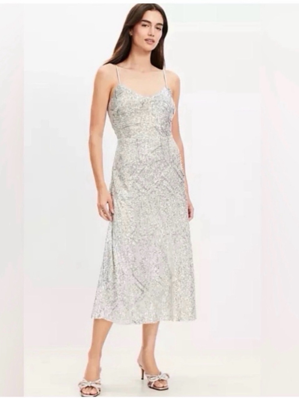 Loft Silver Sequin Midi Slip Dress size 6